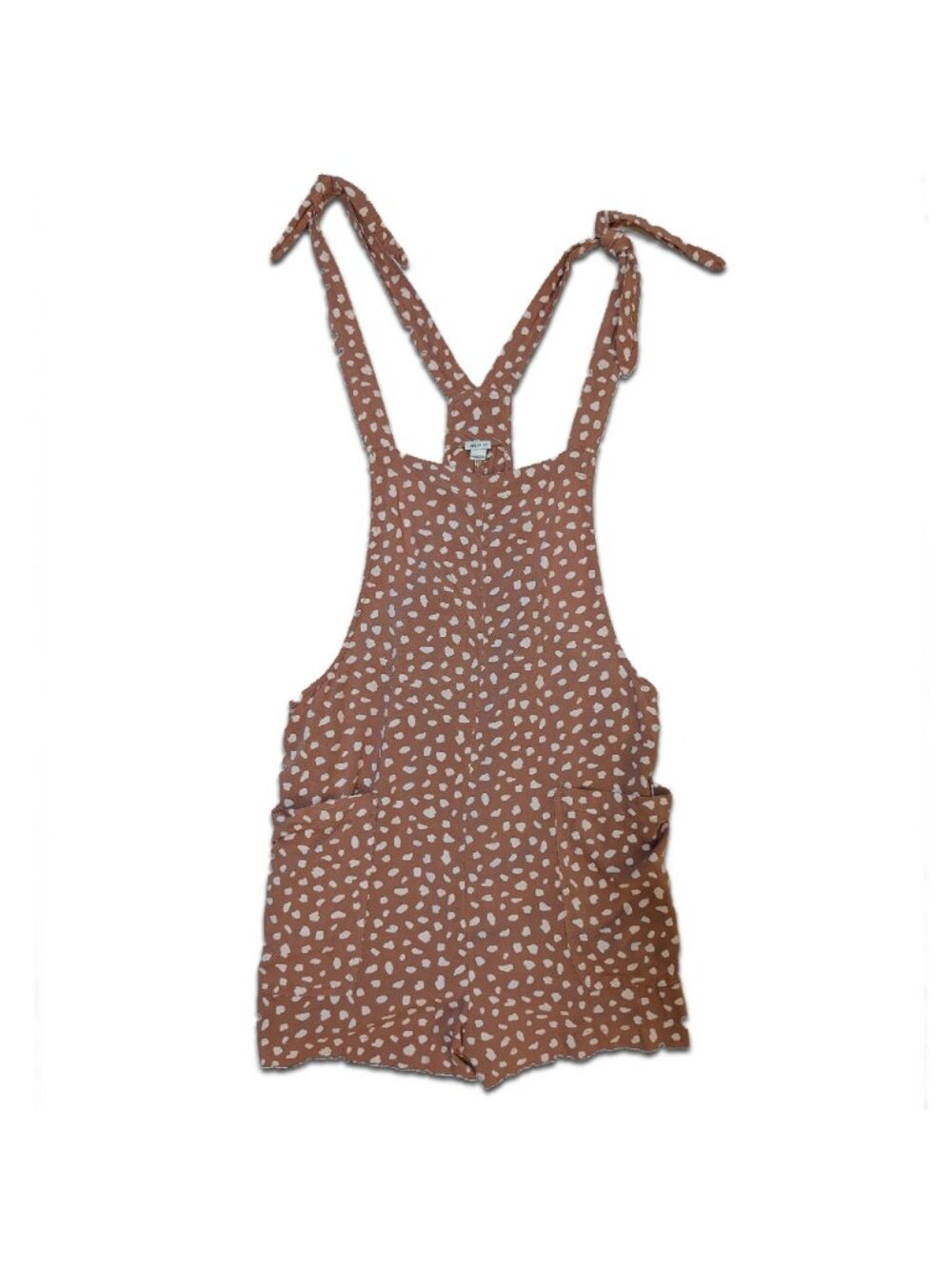 Aerie Tie-Shoulder Shortall Overalls Romper Blush White Speckled Dot Size Small